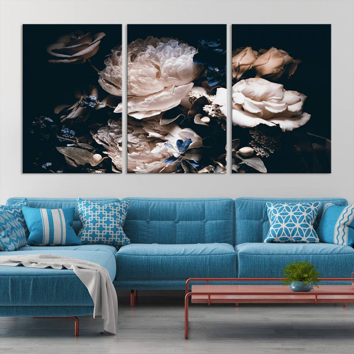 The Pink Peonies Flowers Large Canvas Art Print, featuring a gallery-quality finish, hangs prominently.