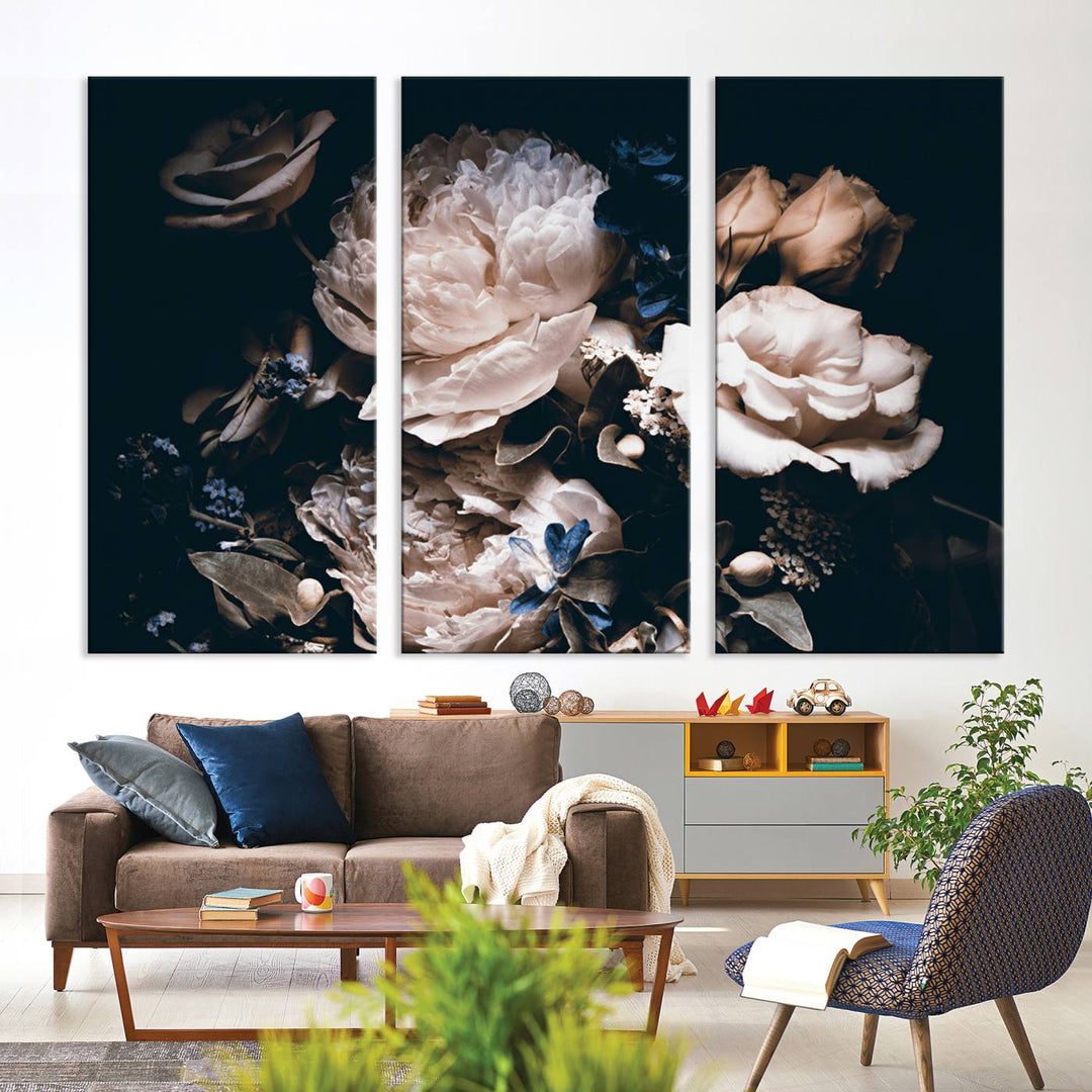 The Pink Peonies Flowers Large Canvas Art Print, featuring a gallery-quality finish, hangs prominently.