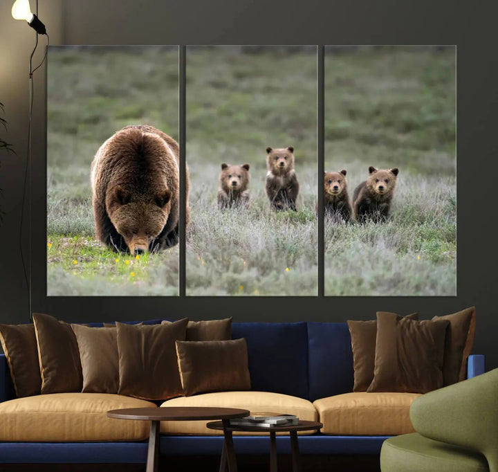 The kitchen features the Queen of the Tetons grizzly bear cubs canvas wall art print.