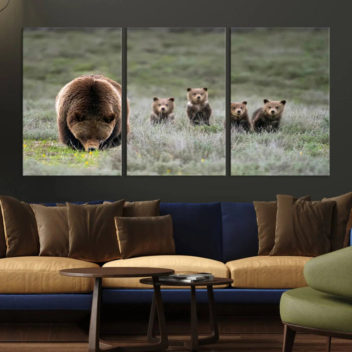 The kitchen features the Queen of the Tetons grizzly bear cubs canvas wall art print.