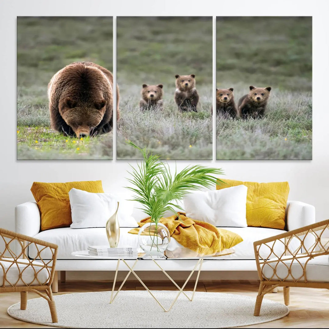 The kitchen features the Queen of the Tetons grizzly bear cubs canvas wall art print.