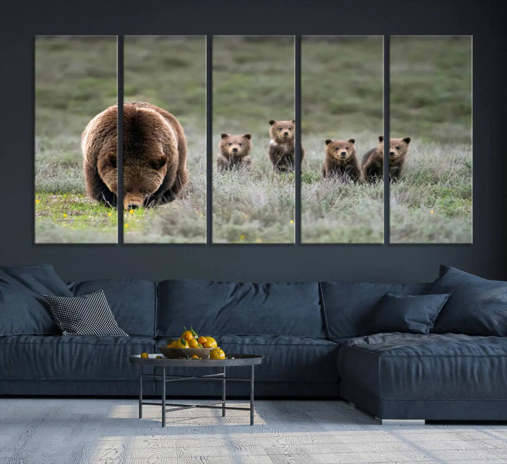 The kitchen features the Queen of the Tetons grizzly bear cubs canvas wall art print.