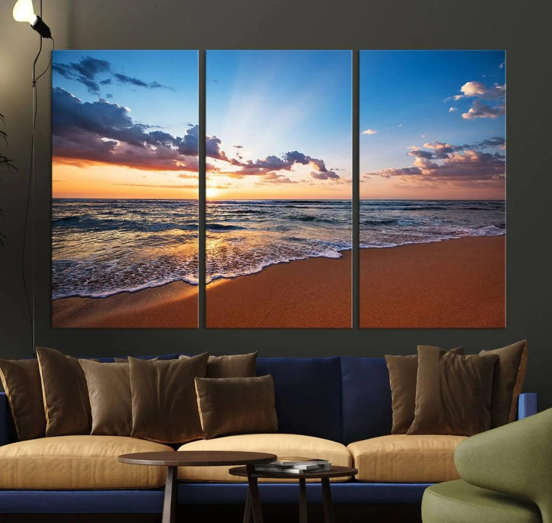 Serene Ocean Sunset Canvas Print, Golden Hour Beach Wall Art, Giclee Canvas with Gallery Wrap and Canon Print Quality