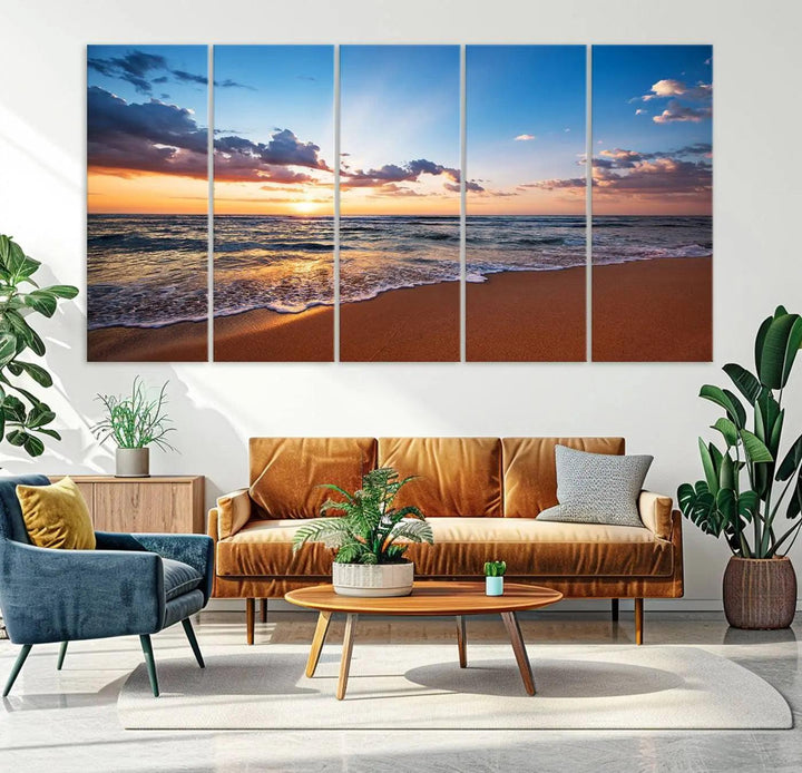 Serene Ocean Sunset Canvas Print, Golden Hour Beach Wall Art, Giclee Canvas with Gallery Wrap and Canon Print Quality