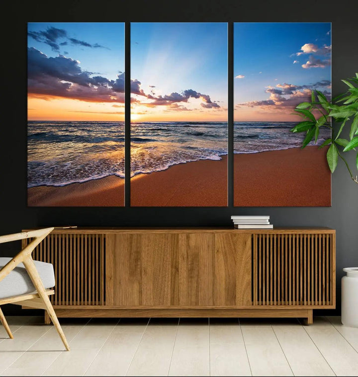 Serene Ocean Sunset Canvas Print, Golden Hour Beach Wall Art, Giclee Canvas with Gallery Wrap and Canon Print Quality