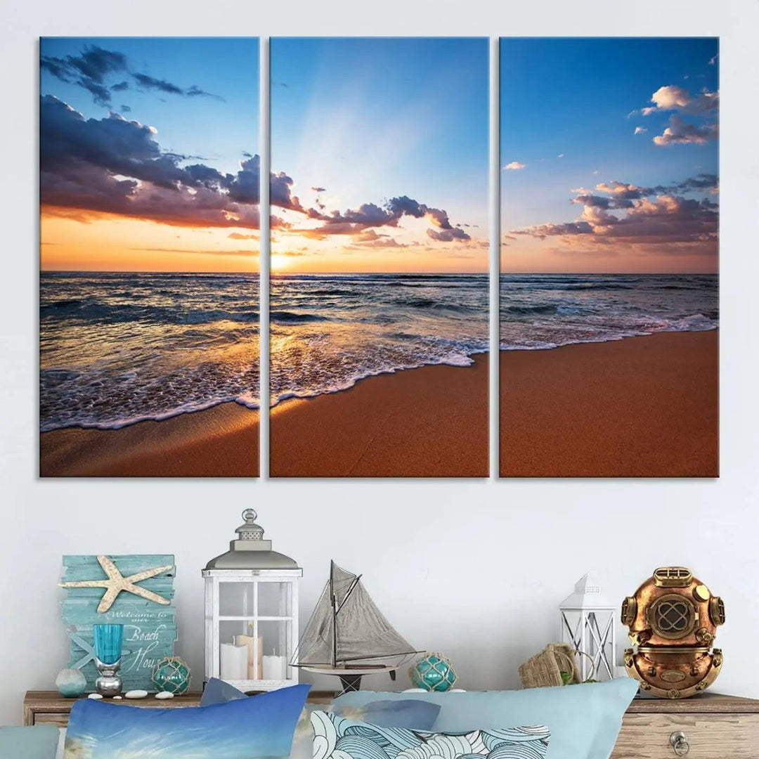 Serene Ocean Sunset Canvas Print, Golden Hour Beach Wall Art, Giclee Canvas with Gallery Wrap and Canon Print Quality