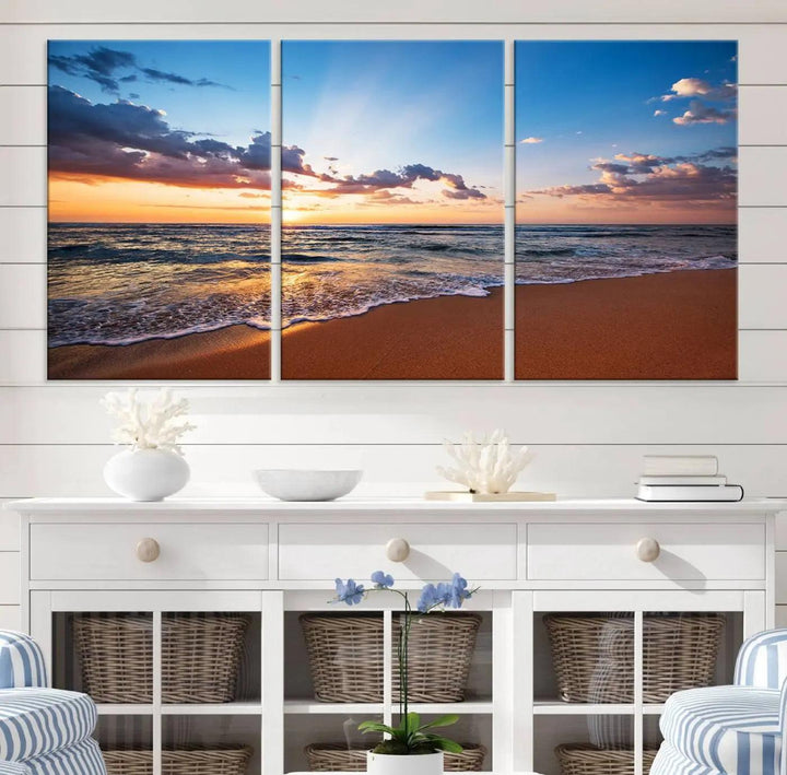 Serene Ocean Sunset Canvas Print, Golden Hour Beach Wall Art, Giclee Canvas with Gallery Wrap and Canon Print Quality