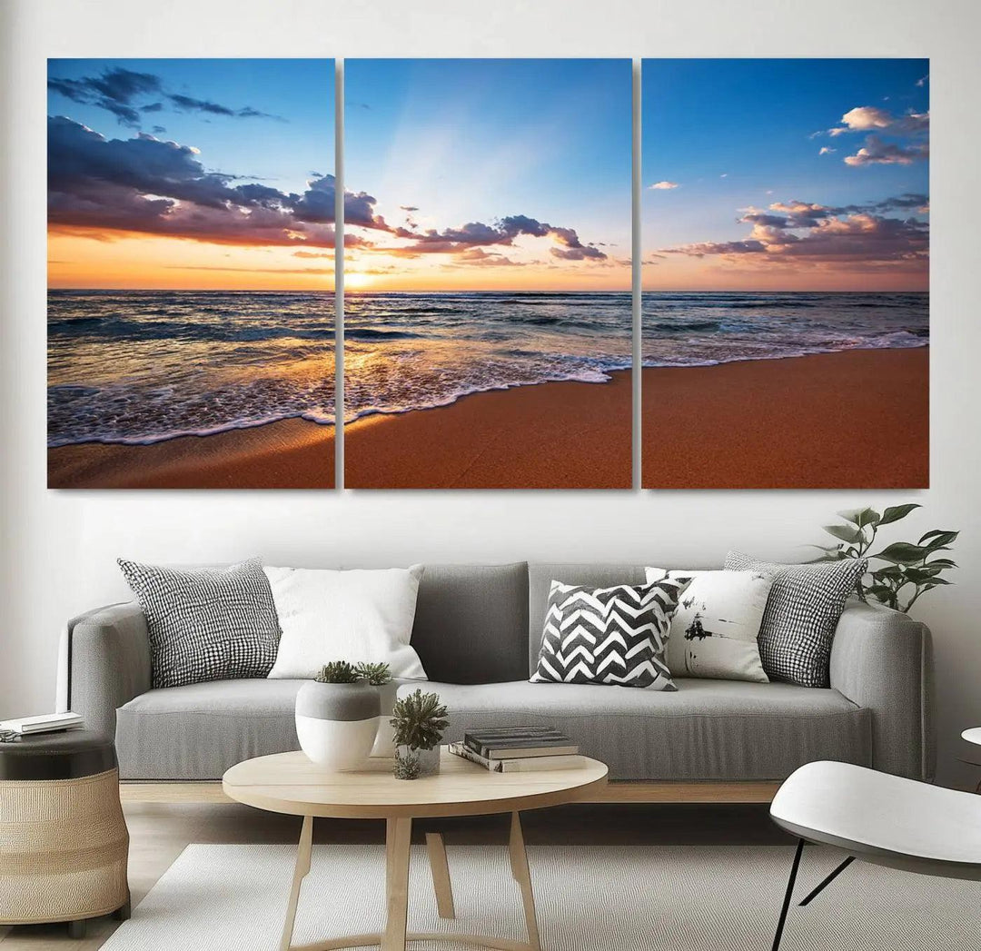 Serene Ocean Sunset Canvas Print, Golden Hour Beach Wall Art, Giclee Canvas with Gallery Wrap and Canon Print Quality