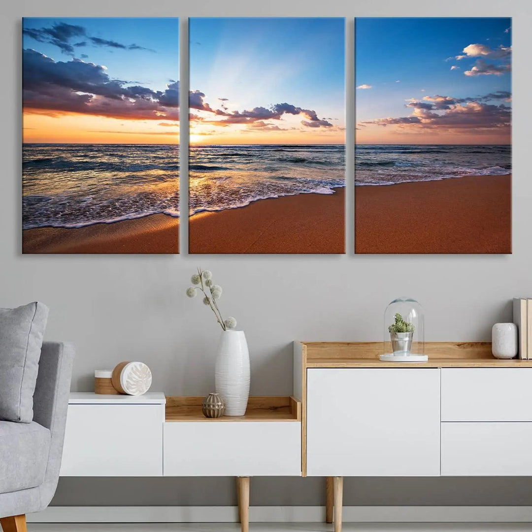 Serene Ocean Sunset Canvas Print, Golden Hour Beach Wall Art, Giclee Canvas with Gallery Wrap and Canon Print Quality