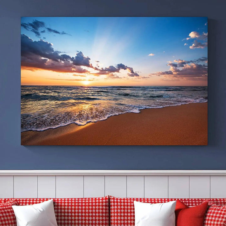 Serene Ocean Sunset Canvas Print, Golden Hour Beach Wall Art, Giclee Canvas with Gallery Wrap and Canon Print Quality