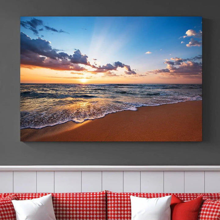 Serene Ocean Sunset Canvas Print, Golden Hour Beach Wall Art, Giclee Canvas with Gallery Wrap and Canon Print Quality