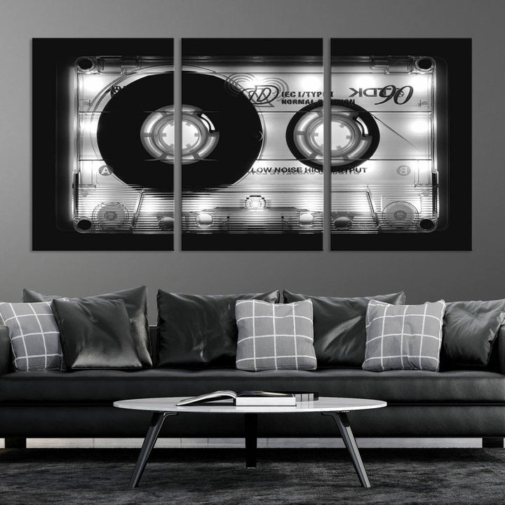 The Shining Audio Cassette Retro Music Wall Art Canvas Print, featuring museum-quality canvases with a UV-protective coating, is elegantly displayed. Enjoy free shipping on this stylish centerpiece.