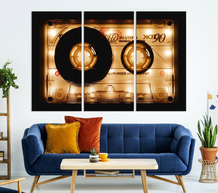 The Shining Audio Cassette Retro Music Wall Art Canvas Print, featuring a vintage cassette tape design and protected with a UV coating on museum-quality canvases, creates an impressive visual impact.