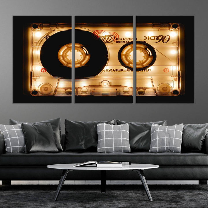 The Shining Audio Cassette Retro Music Wall Art Canvas Print, featuring a vintage cassette tape design and protected with a UV coating on museum-quality canvases, creates an impressive visual impact.