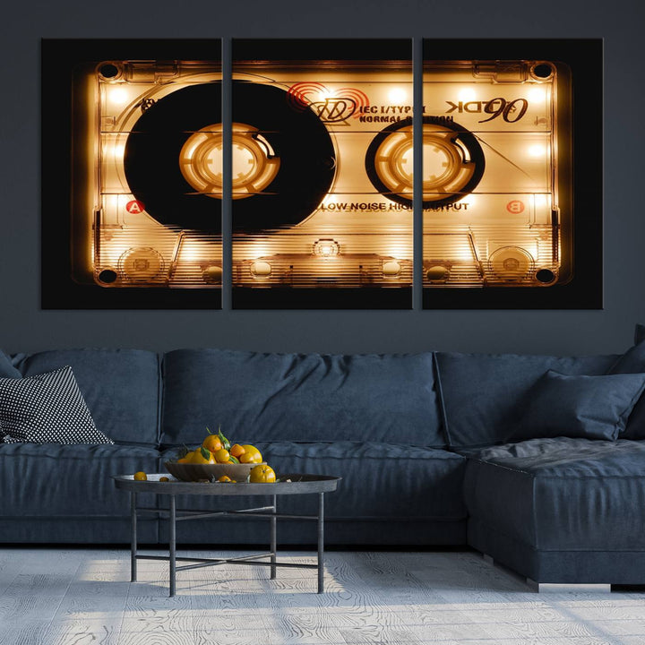 The Shining Audio Cassette Retro Music Wall Art Canvas Print, featuring a vintage cassette tape design and protected with a UV coating on museum-quality canvases, creates an impressive visual impact.