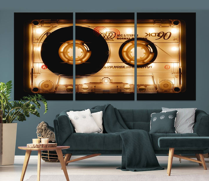 The Shining Audio Cassette Retro Music Wall Art Canvas Print, featuring a vintage cassette tape design and protected with a UV coating on museum-quality canvases, creates an impressive visual impact.