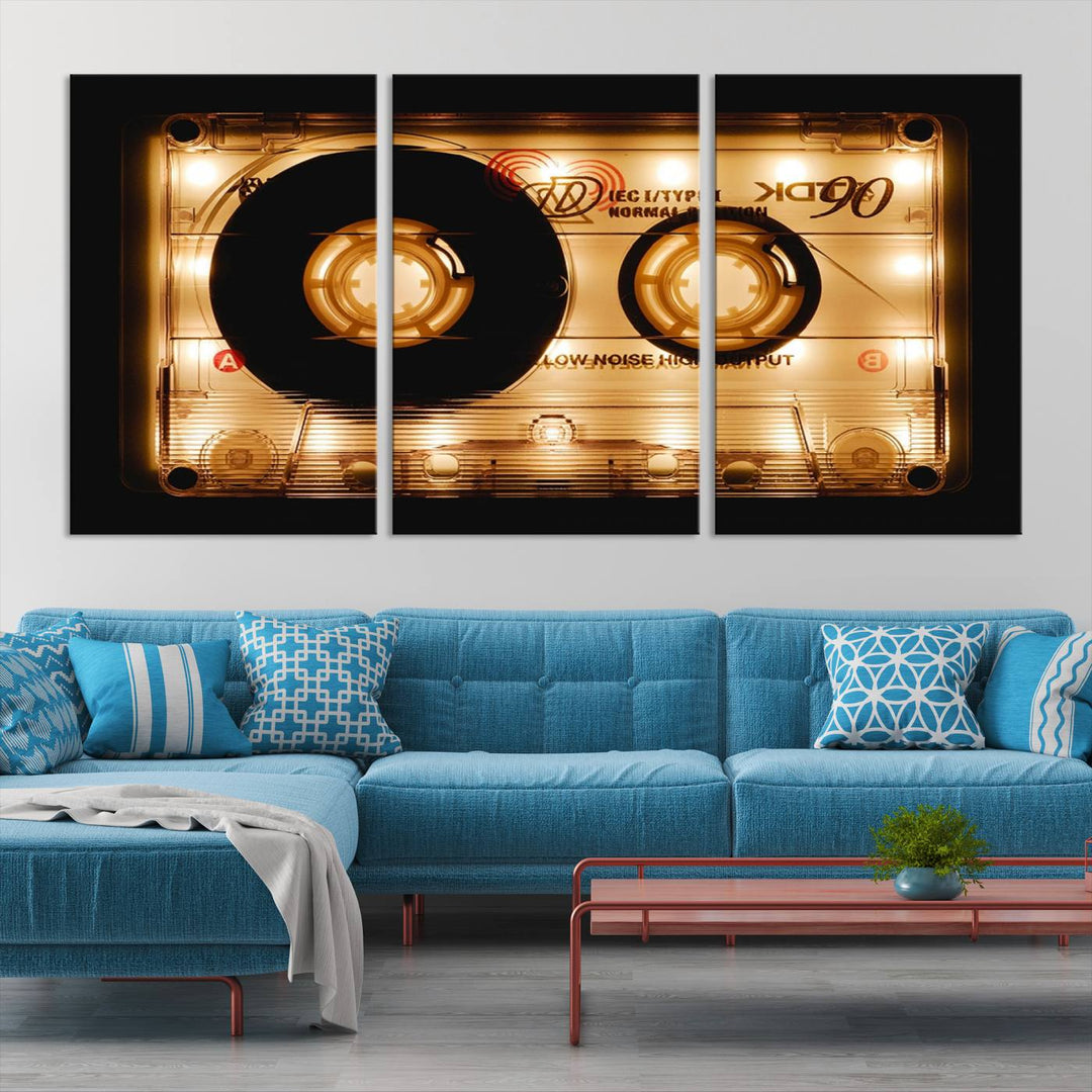 The Shining Audio Cassette Retro Music Wall Art Canvas Print, featuring a vintage cassette tape design and protected with a UV coating on museum-quality canvases, creates an impressive visual impact.