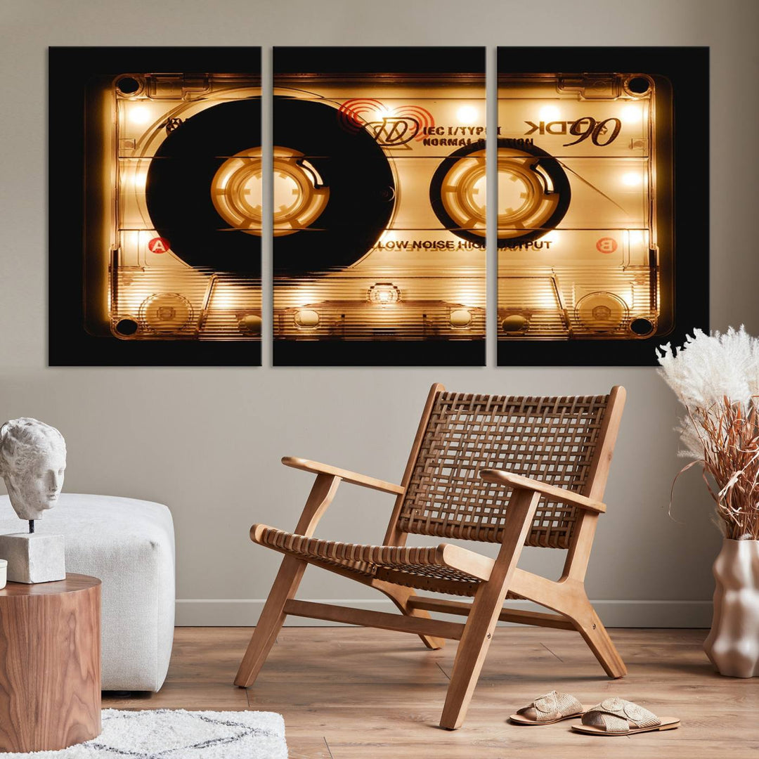 The Shining Audio Cassette Retro Music Wall Art Canvas Print, featuring a vintage cassette tape design and protected with a UV coating on museum-quality canvases, creates an impressive visual impact.