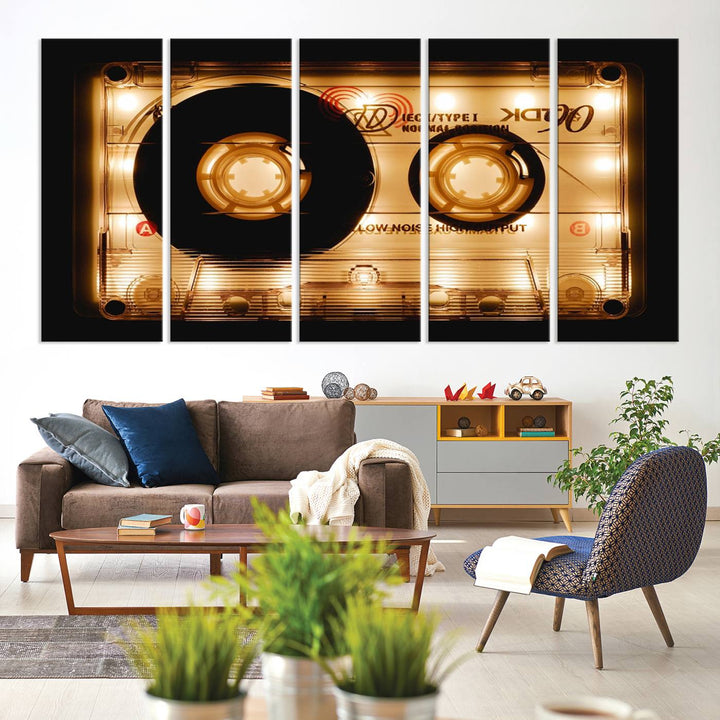 The Shining Audio Cassette Retro Music Wall Art Canvas Print, featuring a vintage cassette tape design and protected with a UV coating on museum-quality canvases, creates an impressive visual impact.