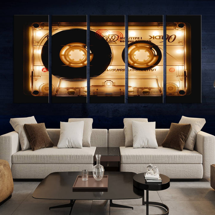 The Shining Audio Cassette Retro Music Wall Art Canvas Print, featuring a vintage cassette tape design and protected with a UV coating on museum-quality canvases, creates an impressive visual impact.