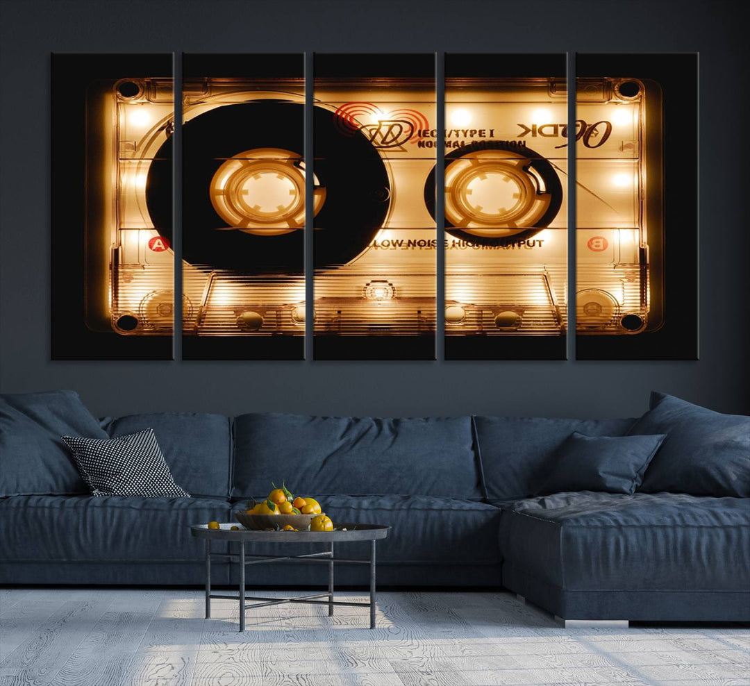 The Shining Audio Cassette Retro Music Wall Art Canvas Print, featuring a vintage cassette tape design and protected with a UV coating on museum-quality canvases, creates an impressive visual impact.