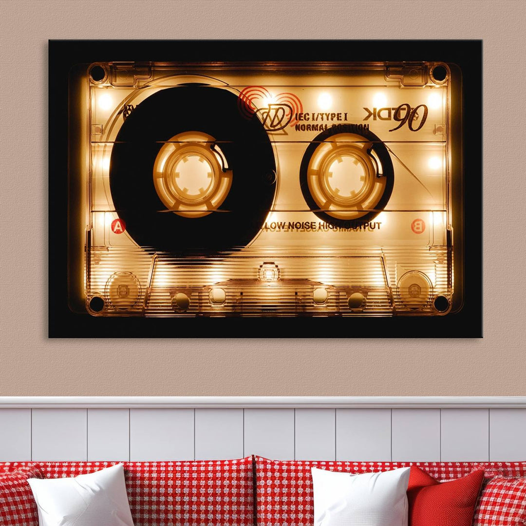 The Shining Audio Cassette Retro Music Wall Art Canvas Print, featuring a vintage cassette tape design and protected with a UV coating on museum-quality canvases, creates an impressive visual impact.