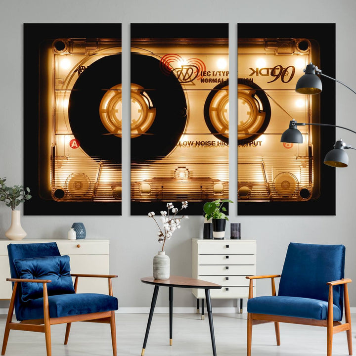 The Shining Audio Cassette Retro Music Wall Art Canvas Print, featuring a vintage cassette tape design and protected with a UV coating on museum-quality canvases, creates an impressive visual impact.