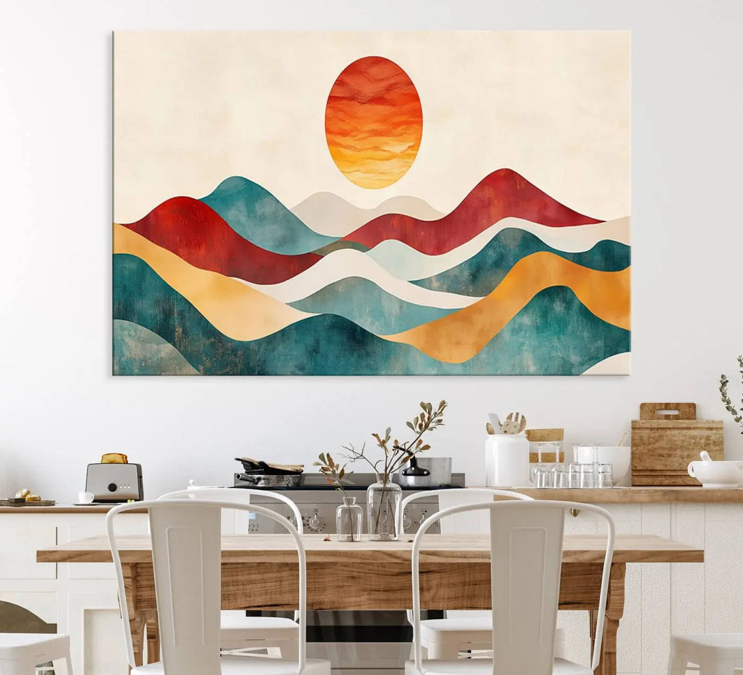 The Southwest Mountain Canvas Triptych hangs prominently.