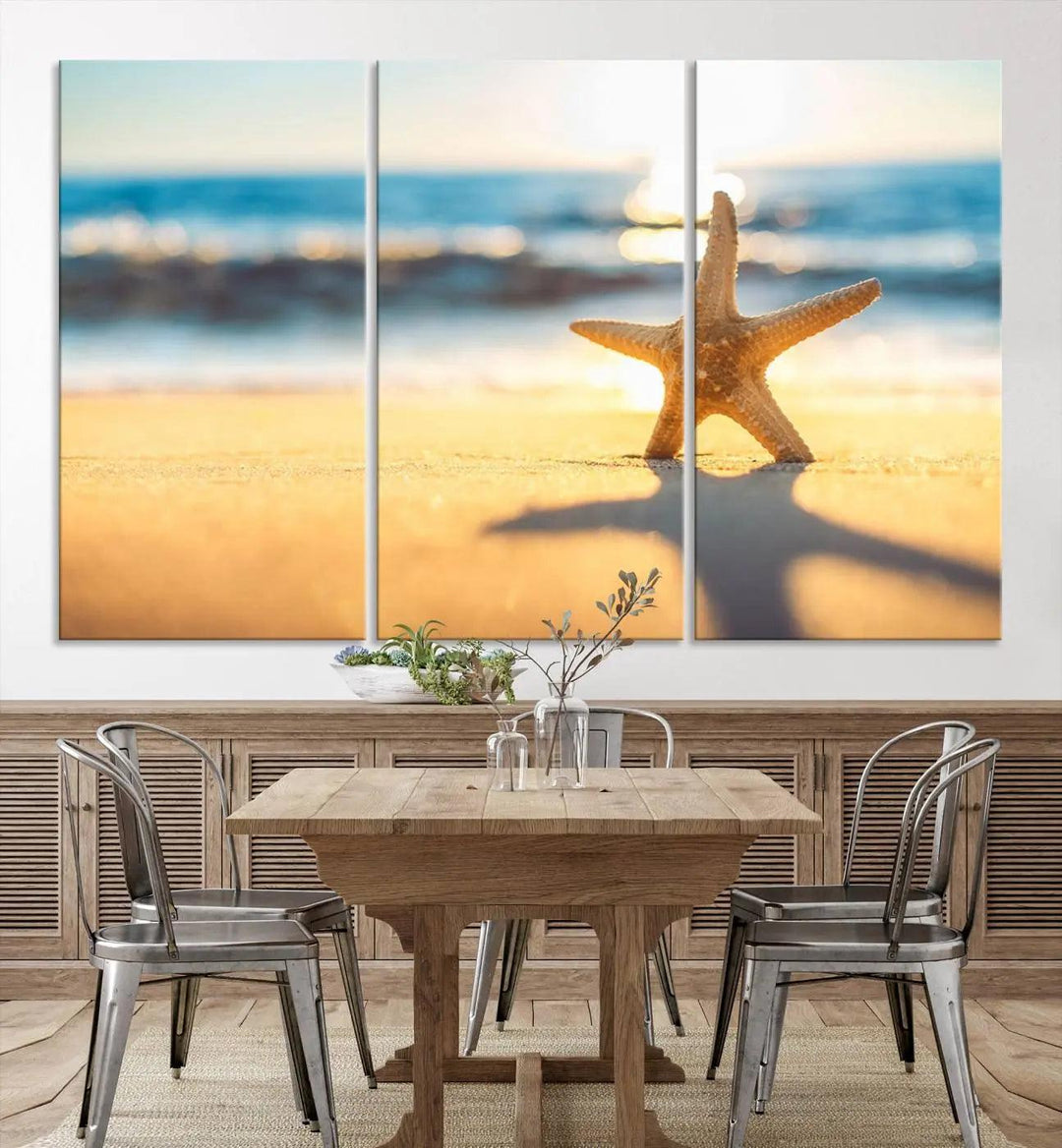 The Starfish on the Beach Wall Art Canvas Print brings a coastal ambiance to a stylish, modern space.