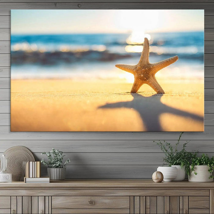 The Starfish on the Beach Wall Art Canvas Print brings a coastal ambiance to a stylish, modern space.