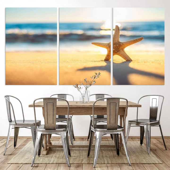 The Starfish on the Beach Wall Art Canvas Print brings a coastal ambiance to a stylish, modern space.