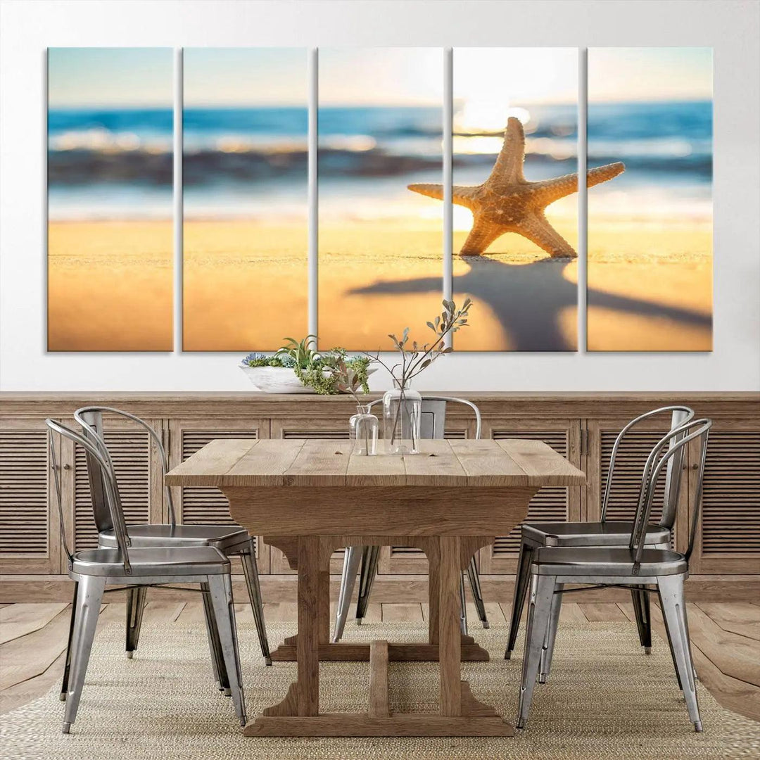 The Starfish on the Beach Wall Art Canvas Print brings a coastal ambiance to a stylish, modern space.