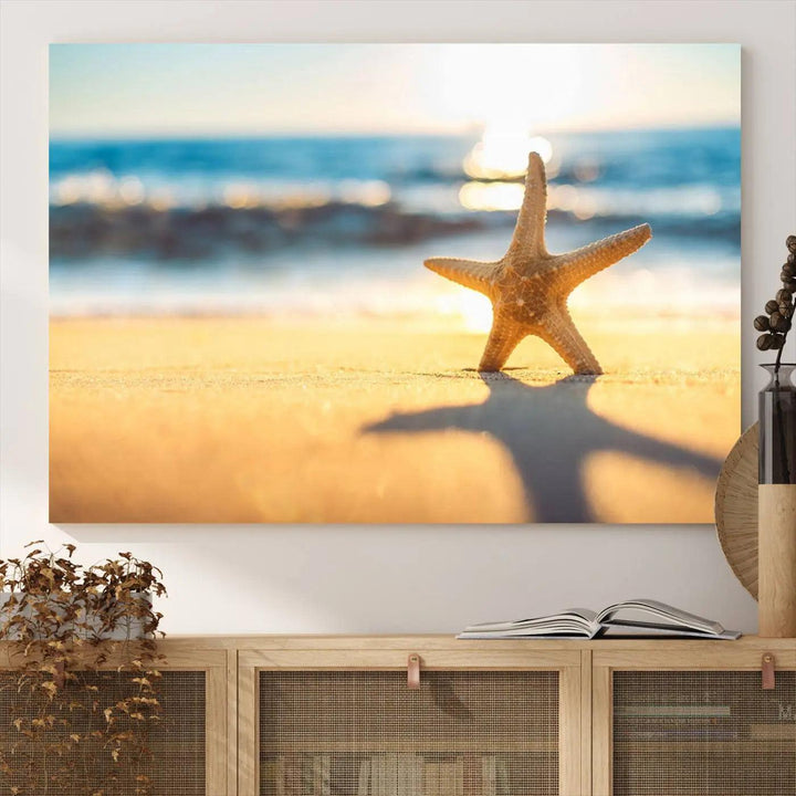 The Starfish on the Beach Wall Art Canvas Print brings a coastal ambiance to a stylish, modern space.