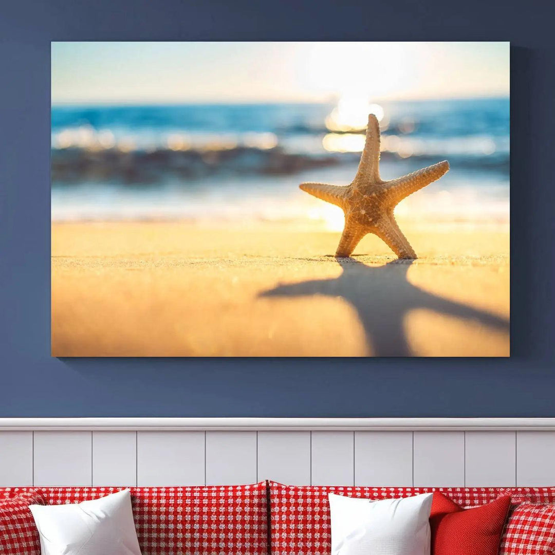 The Starfish on the Beach Wall Art Canvas Print brings a coastal ambiance to a stylish, modern space.