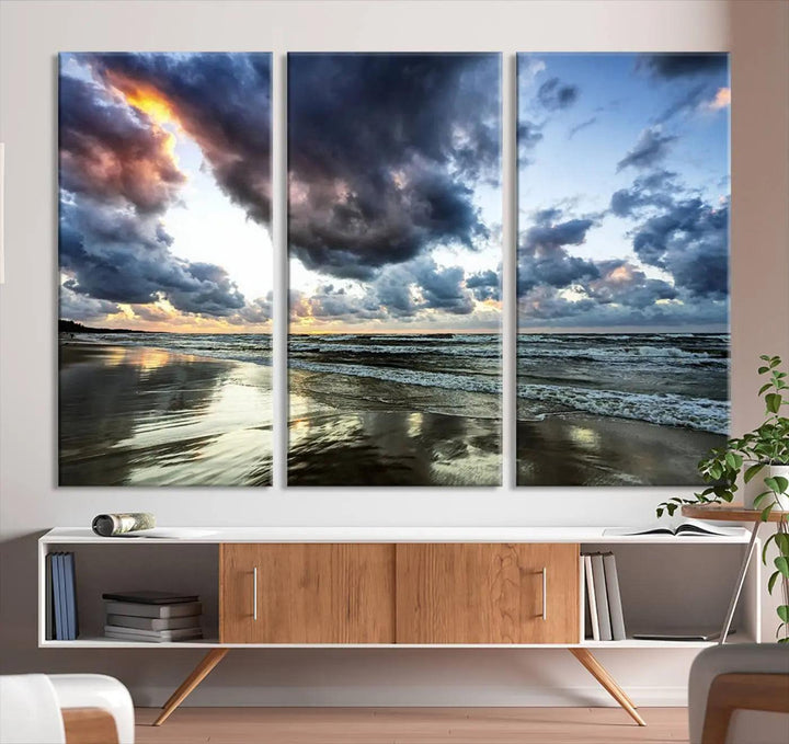 Stormy ocean sky wall art in giclee canvas print with gallery wrap. Perfect for coastal and nautical home decor.