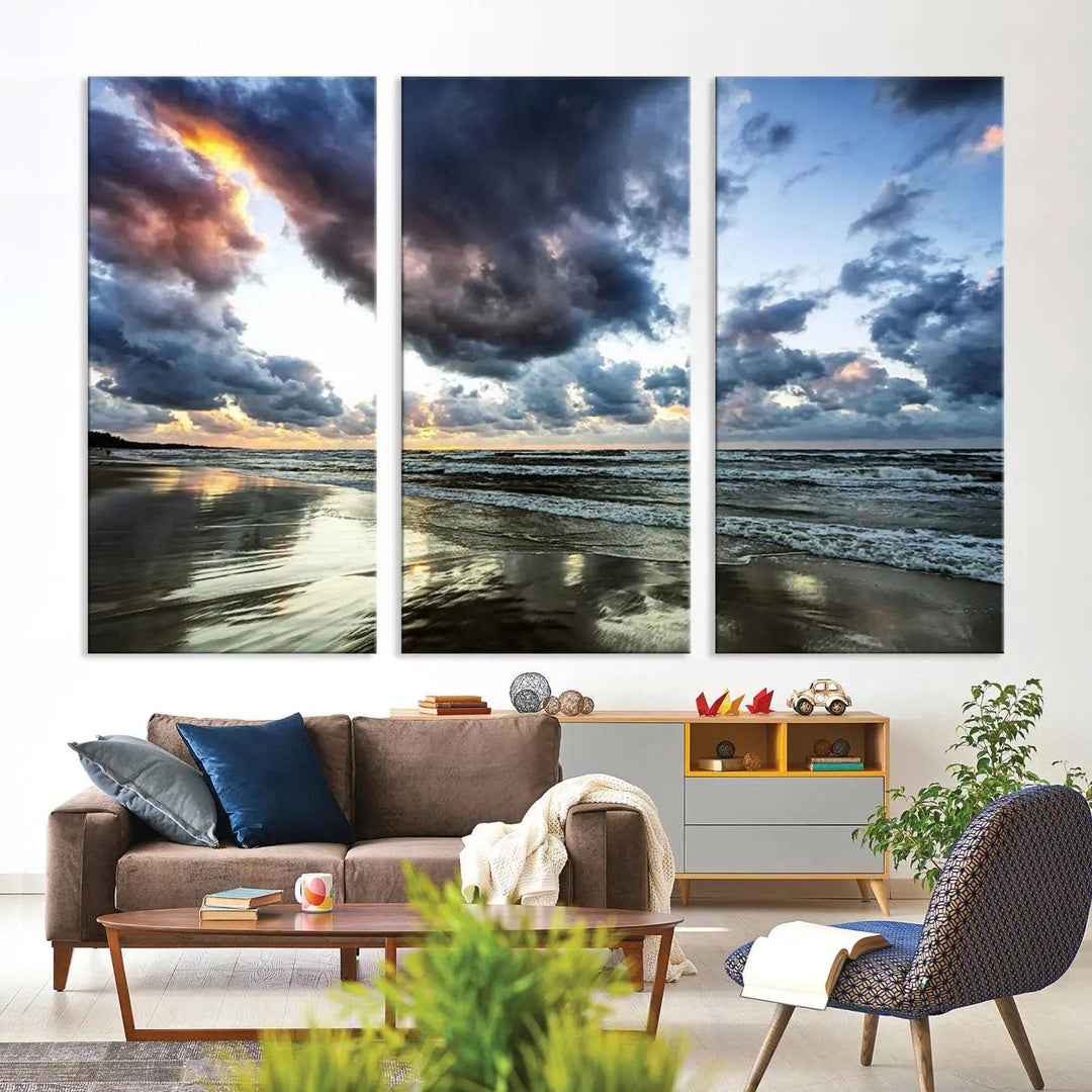 Stormy ocean sky wall art in giclee canvas print with gallery wrap. Perfect for coastal and nautical home decor.