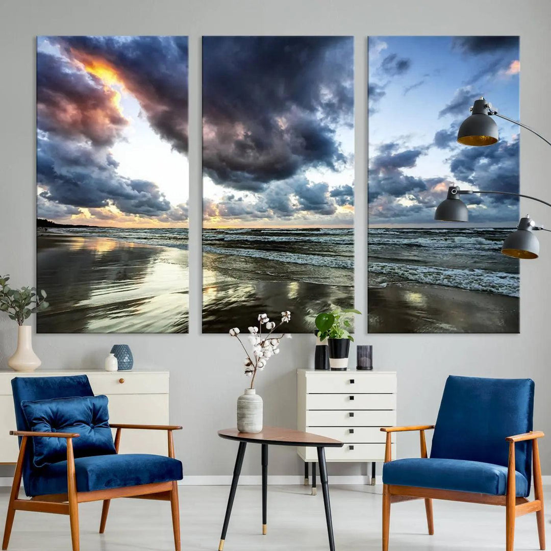 Stormy ocean sky wall art in giclee canvas print with gallery wrap. Perfect for coastal and nautical home decor.