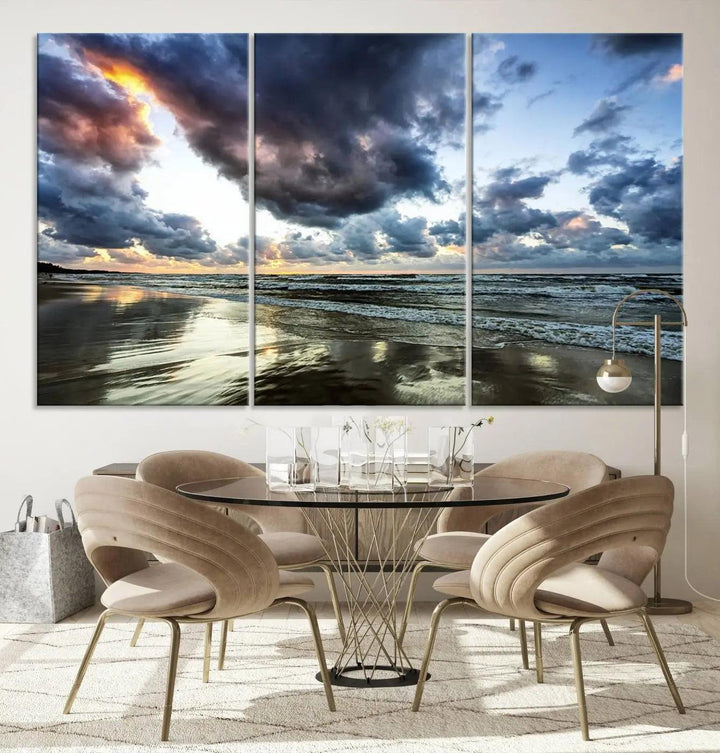 Stormy ocean sky wall art in giclee canvas print with gallery wrap. Perfect for coastal and nautical home decor.