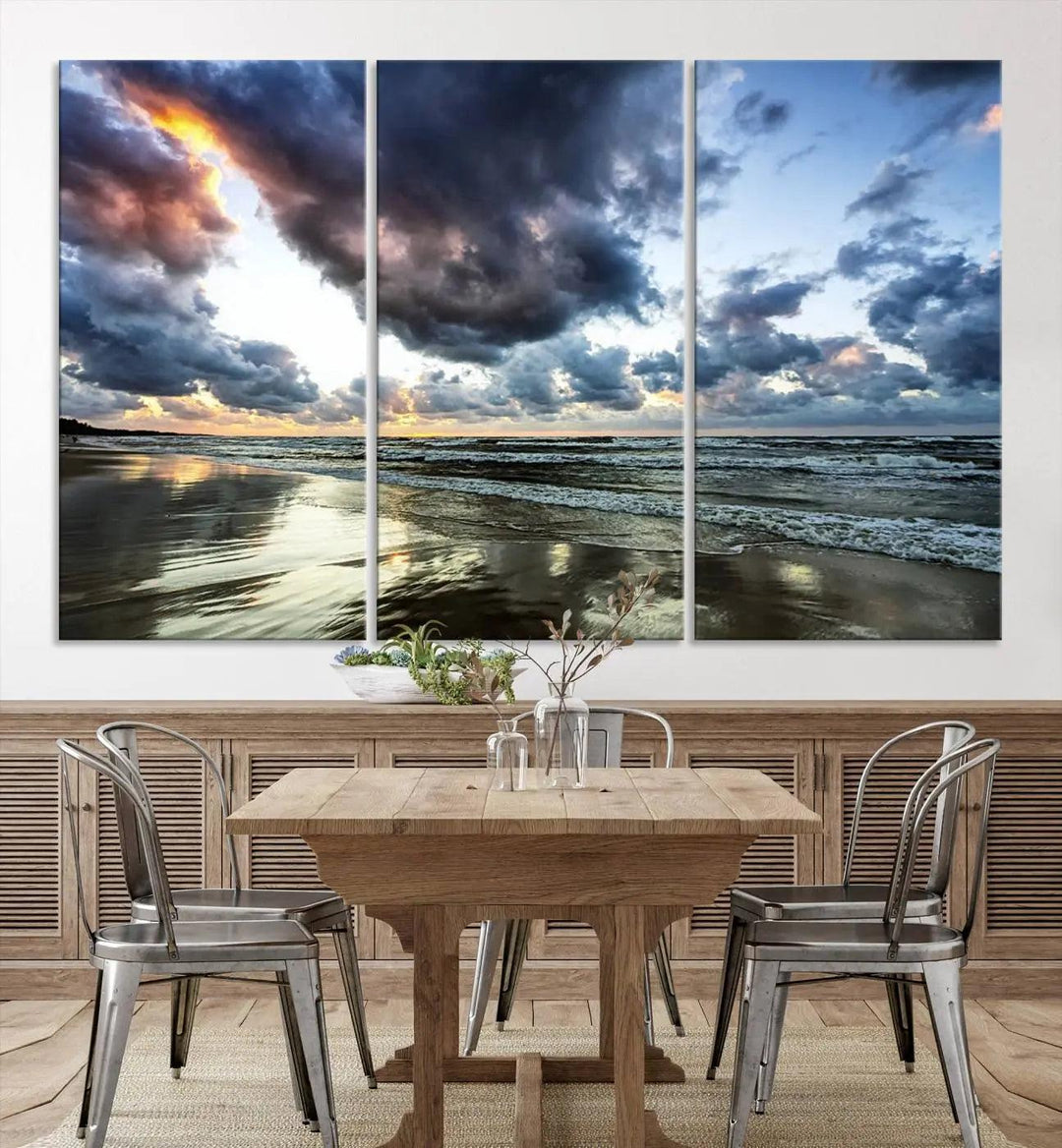 Stormy ocean sky wall art in giclee canvas print with gallery wrap. Perfect for coastal and nautical home decor.