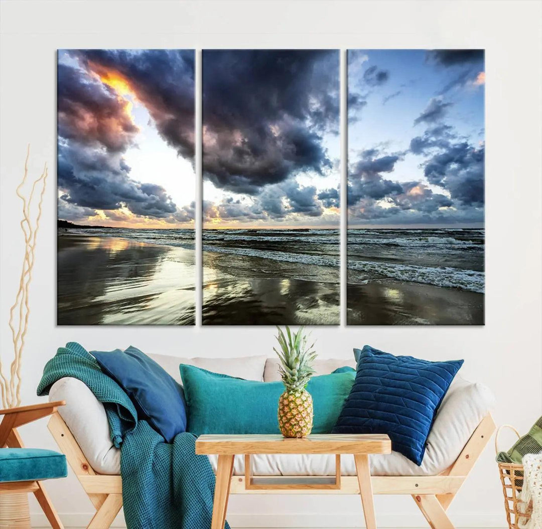 Stormy ocean sky wall art in giclee canvas print with gallery wrap. Perfect for coastal and nautical home decor.