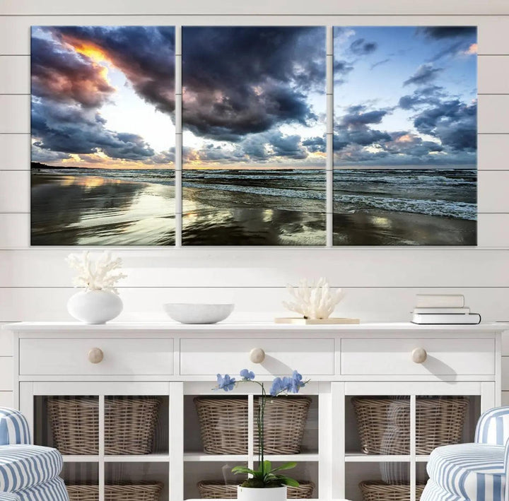 Stormy ocean sky wall art in giclee canvas print with gallery wrap. Perfect for coastal and nautical home decor.