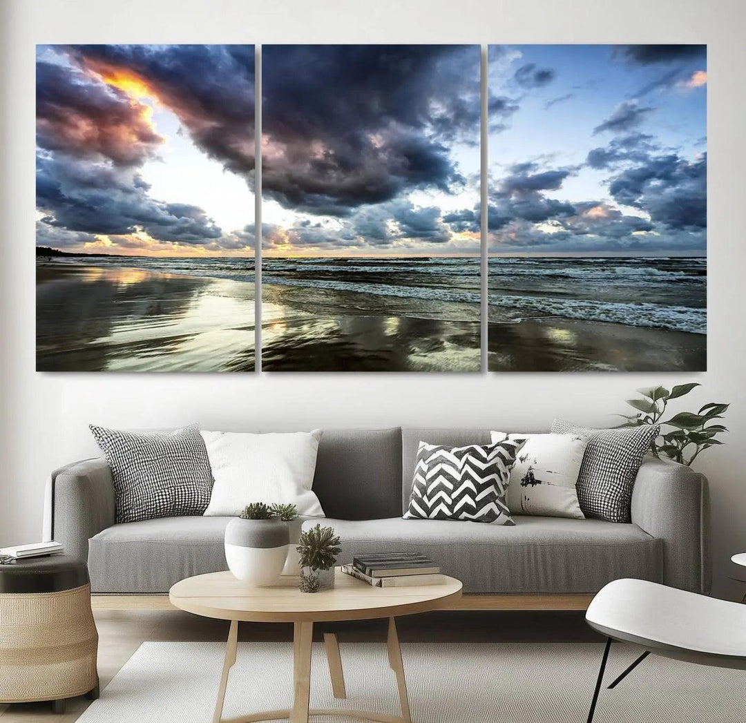 Stormy ocean sky wall art in giclee canvas print with gallery wrap. Perfect for coastal and nautical home decor.