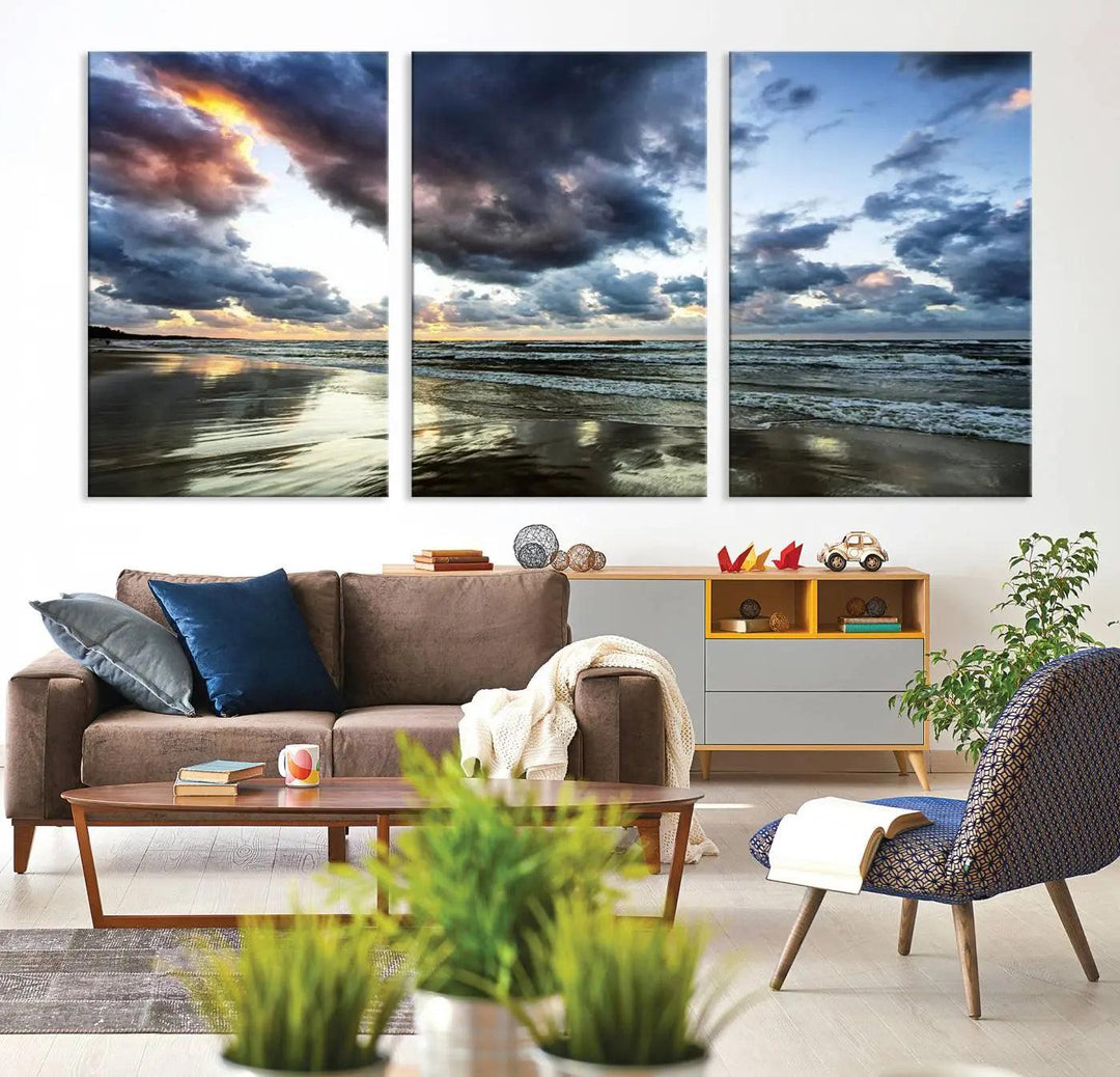 Stormy ocean sky wall art in giclee canvas print with gallery wrap. Perfect for coastal and nautical home decor.