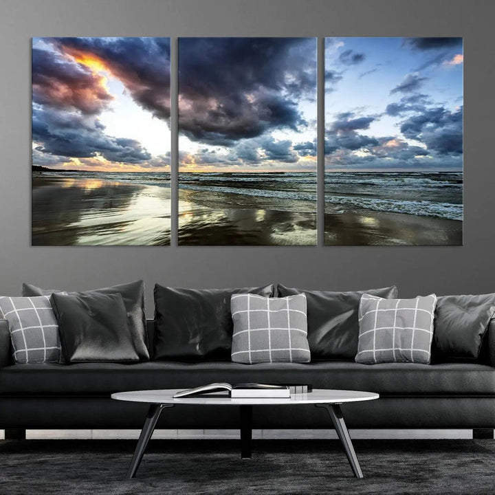 Stormy ocean sky wall art in giclee canvas print with gallery wrap. Perfect for coastal and nautical home decor.