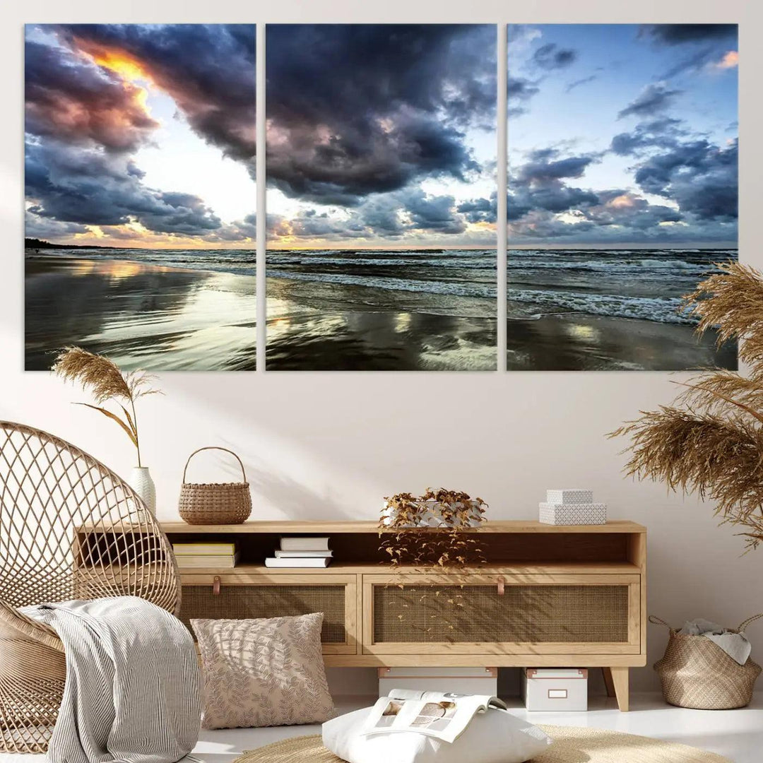 Stormy ocean sky wall art in giclee canvas print with gallery wrap. Perfect for coastal and nautical home decor.