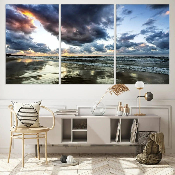 Stormy ocean sky wall art in giclee canvas print with gallery wrap. Perfect for coastal and nautical home decor.