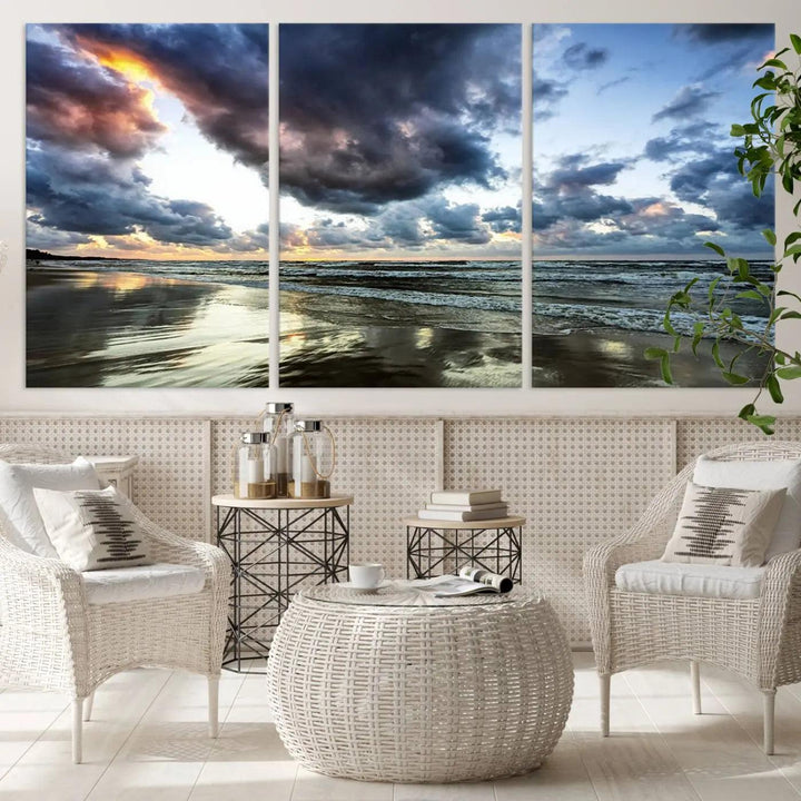 Stormy ocean sky wall art in giclee canvas print with gallery wrap. Perfect for coastal and nautical home decor.