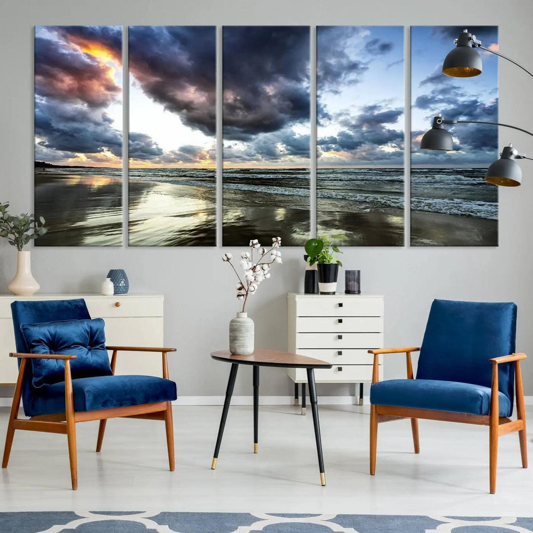 Stormy ocean sky wall art in giclee canvas print with gallery wrap. Perfect for coastal and nautical home decor.