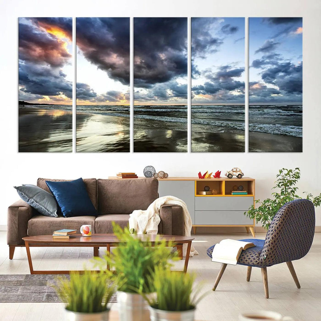 Stormy ocean sky wall art in giclee canvas print with gallery wrap. Perfect for coastal and nautical home decor.