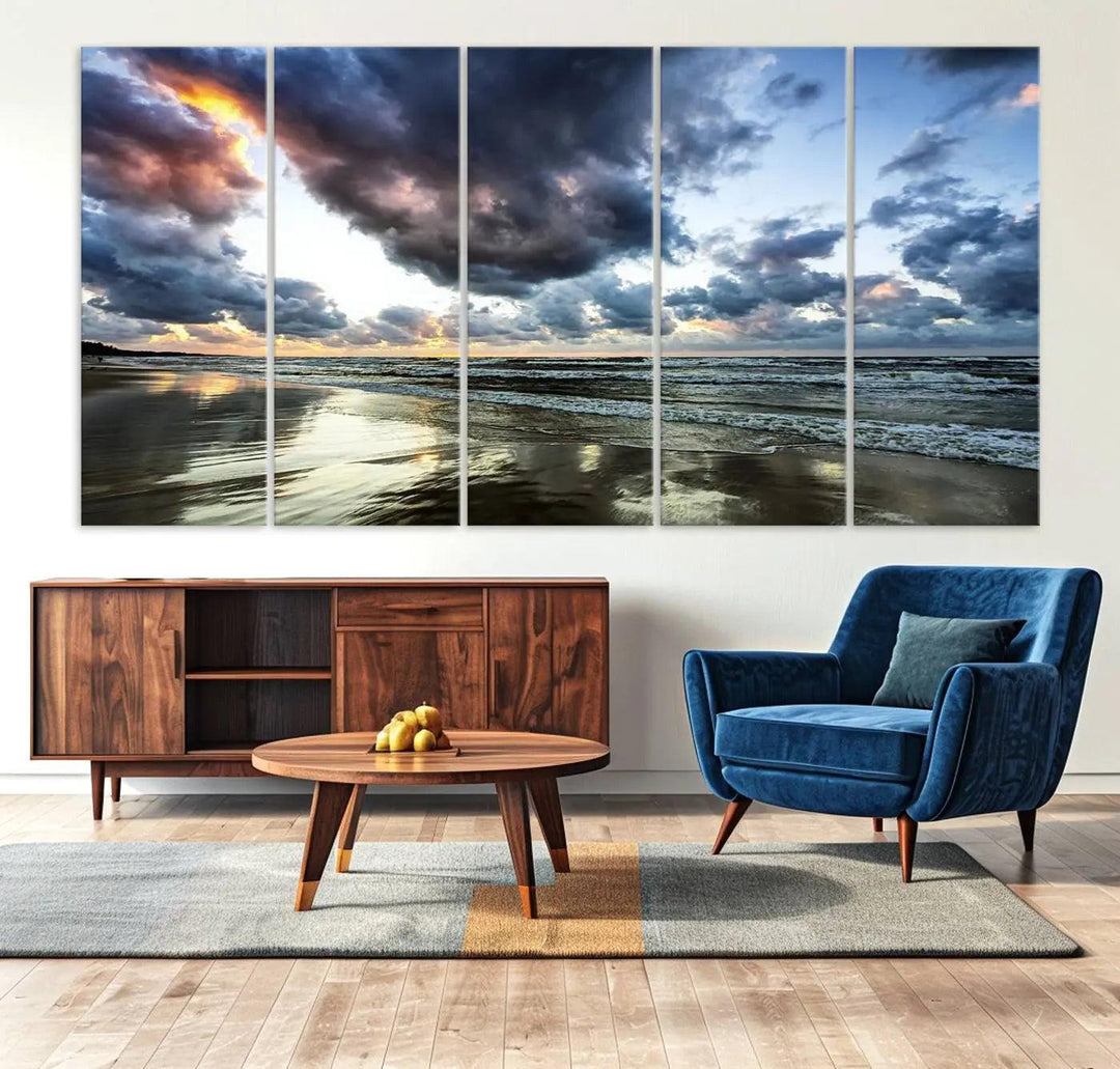 Stormy ocean sky wall art in giclee canvas print with gallery wrap. Perfect for coastal and nautical home decor.